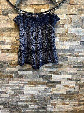 Established 1962 Smocked Navy Blue Printed Off-Shoulder Camisole